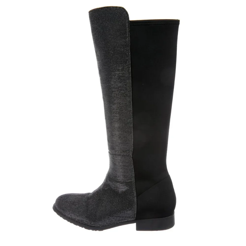 Stuart Weitzman Kids Shimmer Riding Boots Size 10 | Silver Stretch Panel - Picture 1 of 9